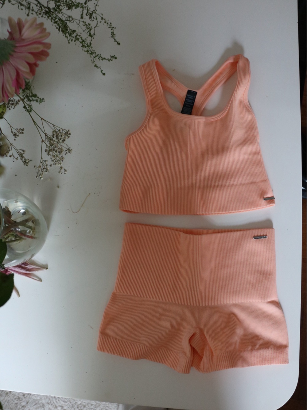 Savage X Fenty Peach Ribbed Crop Tank & High-Waist Shorts Set
